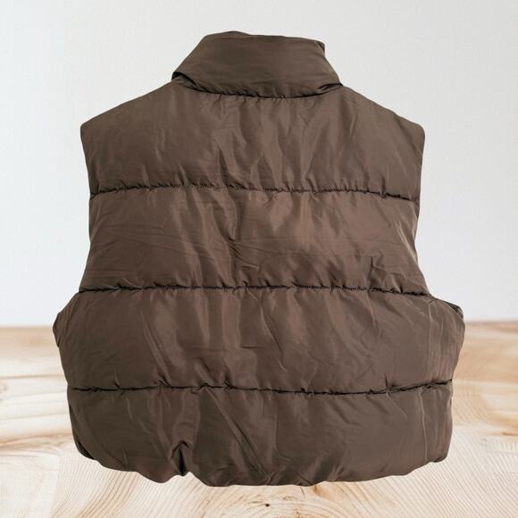 Love Tree Cropped Puffer Vest Sz L Womens Brown Pockets Minimalist On Trend Fun - Picture 5 of 8